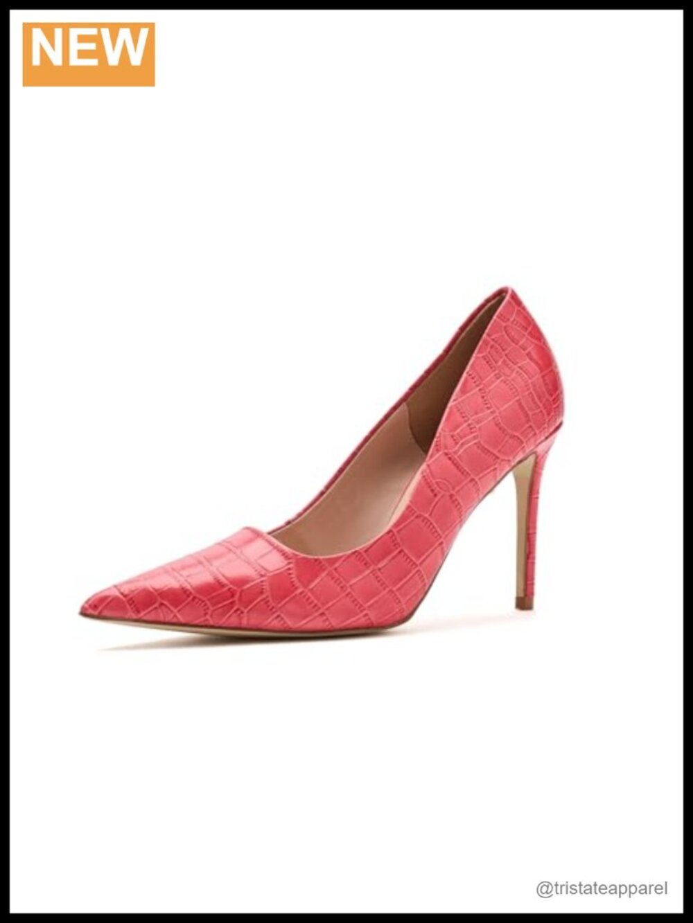 Embossed Leather Stiletto Pumps Pointed Toe Slip On Heels